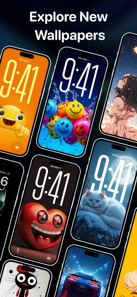 Silly Smiles Live Wallpaper 26 - 웃는 얼굴, 고양이, 하트, 자동차가 포함된 다채로운 아이폰 잠금 화면 배경화면 컬렉션