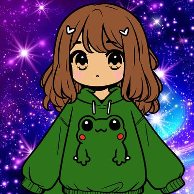 girl wearing frogging sweatshirt