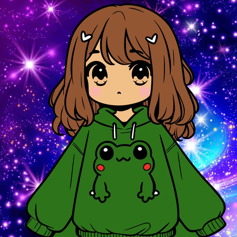 girl wearing frogging sweatshirt