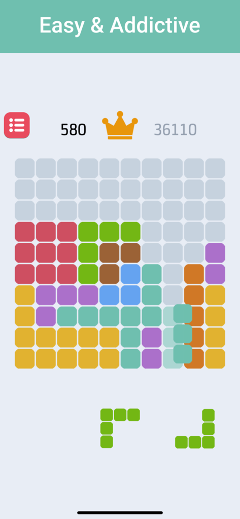 1010 - Block Puzzle Game - Screenshot di gioco di 1010 Block Puzzle che mostra una griglia 10x10 con blocchi colorati e punteggio attuale