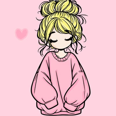 girl with baggy sweatshirt and messy bun