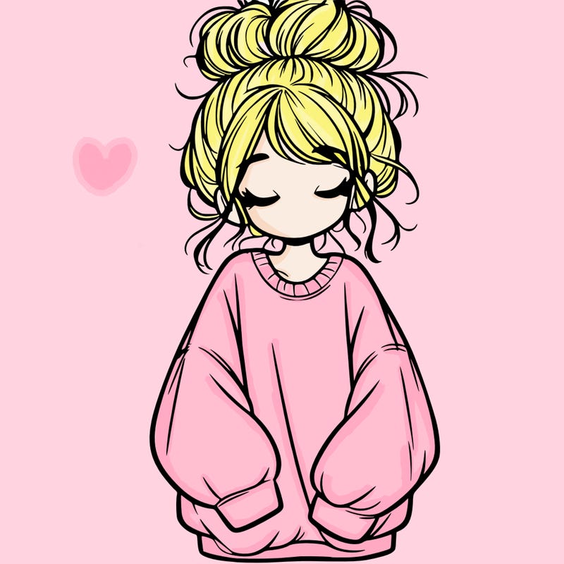 girl with baggy sweatshirt and messy bun
