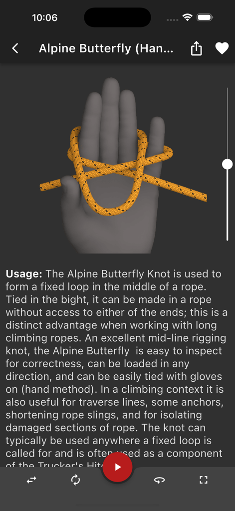 Knots 3D - Visualisation 3D d'un nœud papillon alpin réalisé à la main