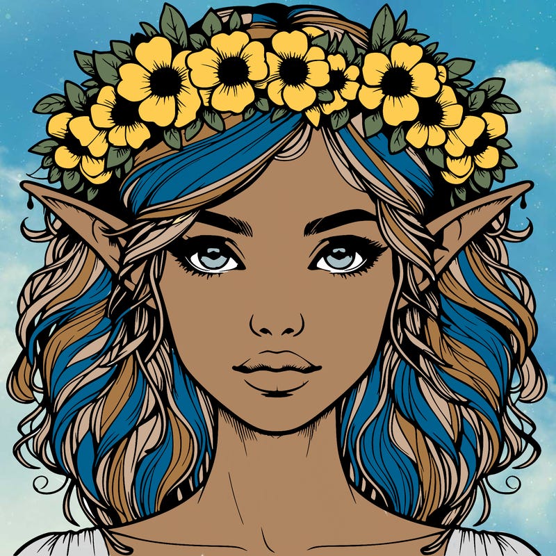 realistic female elf with flower crown