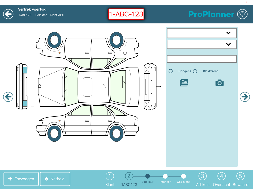 ProPlanner - ProPlanner fleet management app interface for car damage inspection on iPad