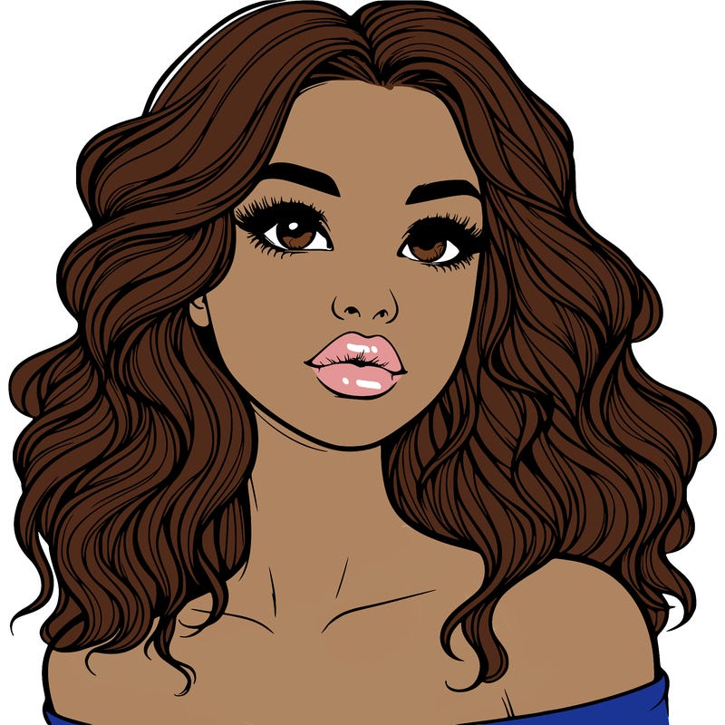 realistic girl with wavy hair and lips