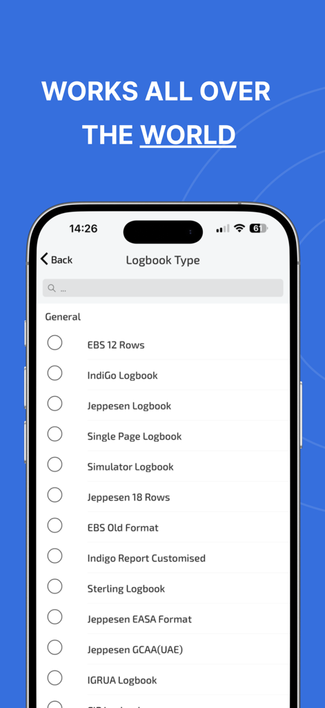 Wingman Pilot Logbook - Wingman Pilot Logbook app showing a list of supported global logbook types and formats