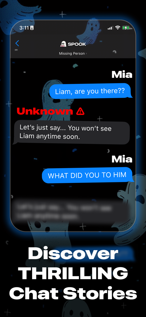 Spook: AI Chat & Text Stories - Una conversación de mensajes de texto de suspense en la aplicación de historias de chat de IA de Spook