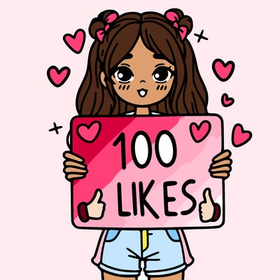 girl holding a sign saying 100 likes