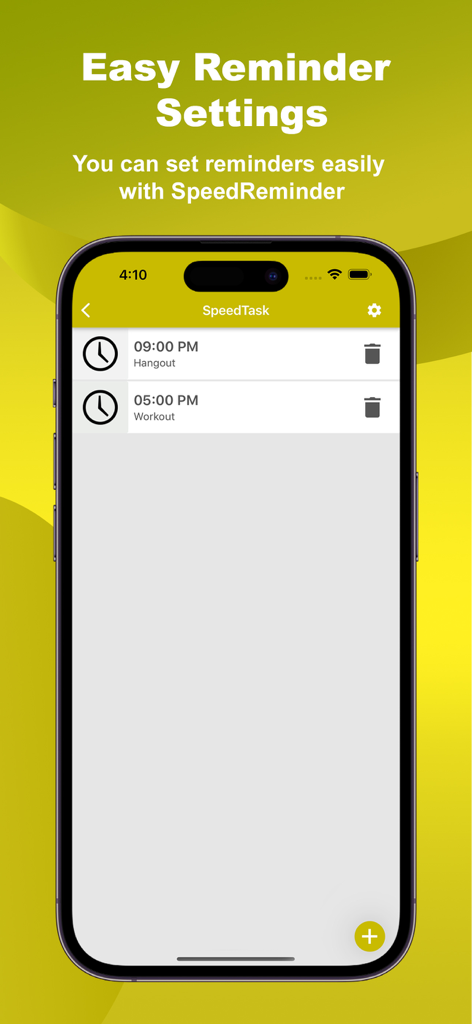 Interfaccia dell'app mobile SpeedID che mostra la funzione SpeedTask per impostare e gestire promemoria giornalieri.