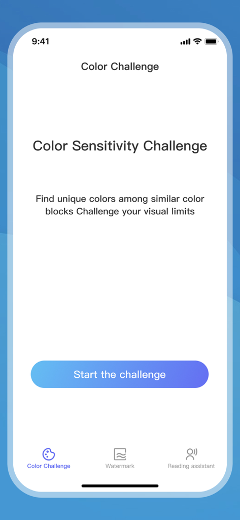 MomentKeeper - Startbildschirm der MomentKeeper-App zur Farbsensibilitätsprüfung