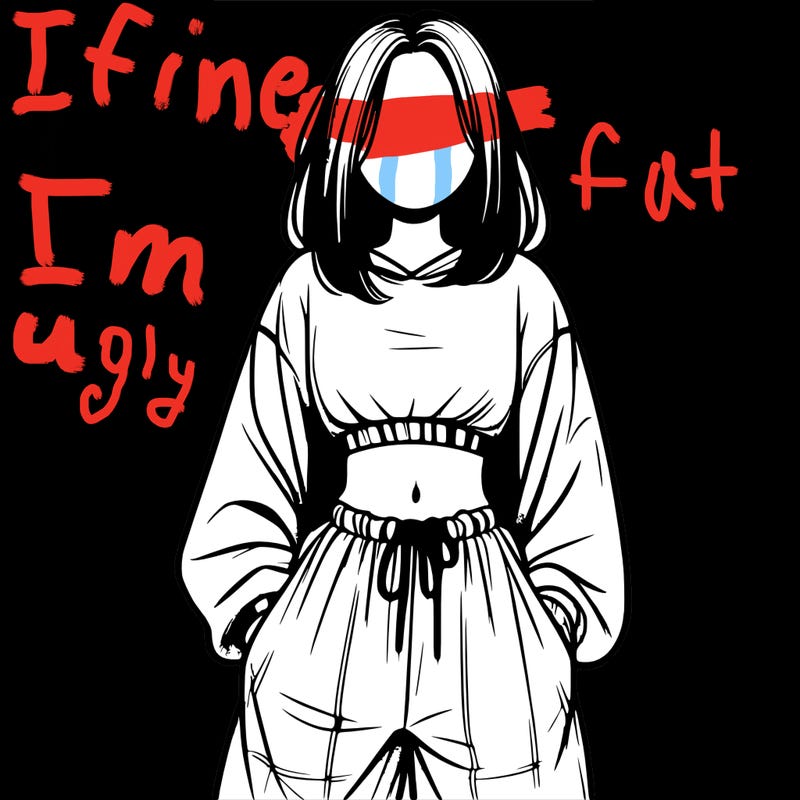 realistic girl faceless with baggy pants and a crop top