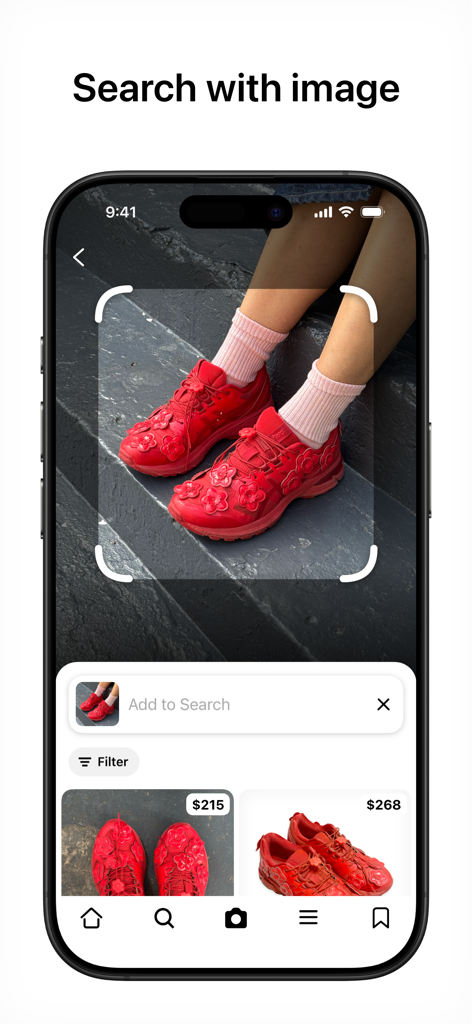 Gem - Search Vintage - Gem vintage clothing app interface showing visual search results for red floral sneakers