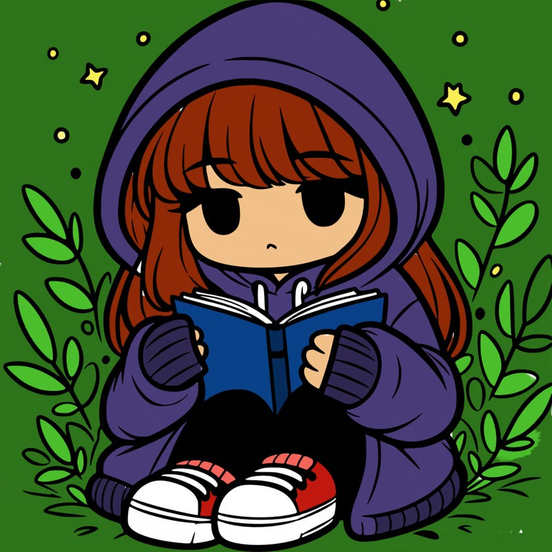 girl in oversized hoodie reading a book