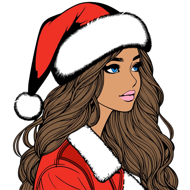 realistic girl in santa hat