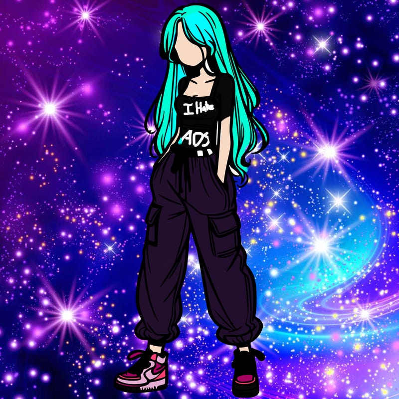 girl in baggy pants crop top and long hair