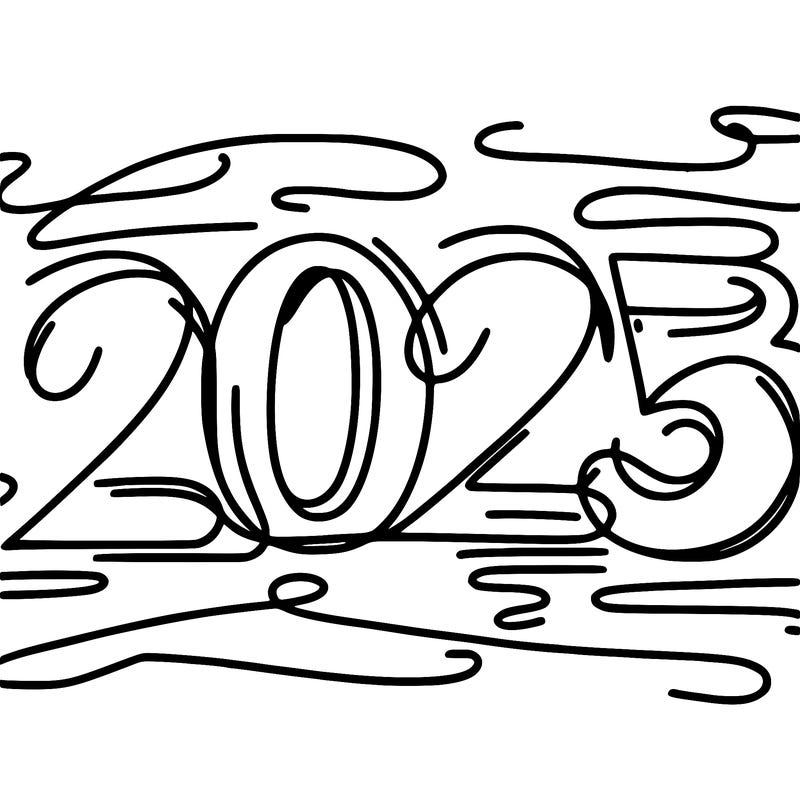 one line scrawled numbers sketch design “2025”