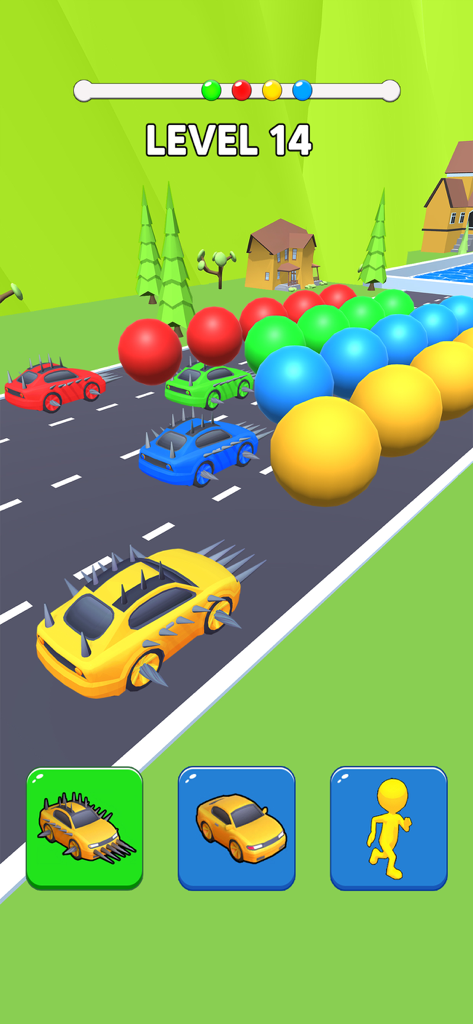 Gameplay de un juego de carreras de transformación de vehículos mostrando coches y obstáculos.