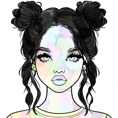 realistic girl with two buns in hair and lips
