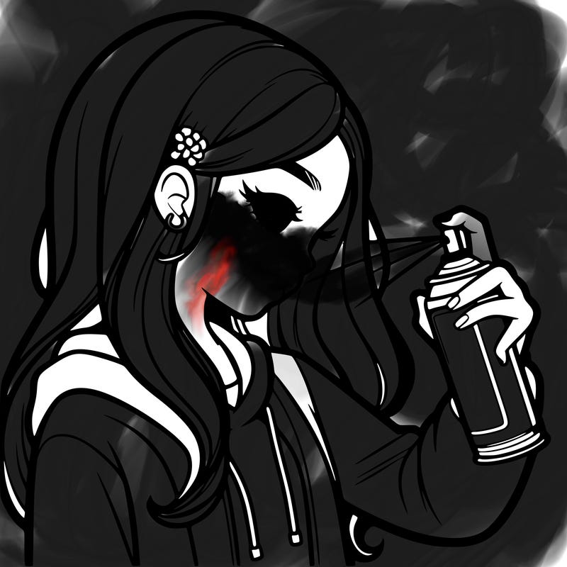 a realistic girl spray painting