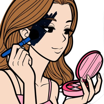 little girl putting on makeup