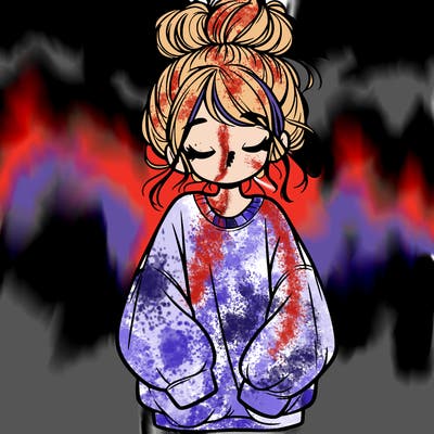 girl with baggy sweatshirt and messy bun