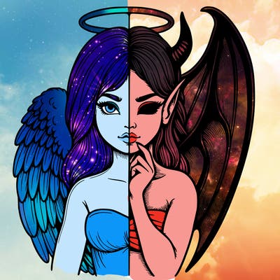 realistic angel half demon