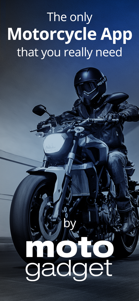 mo.ride - The motorcycle app. - A motorcyclist riding a bike with promotional text for the mo.ride app.