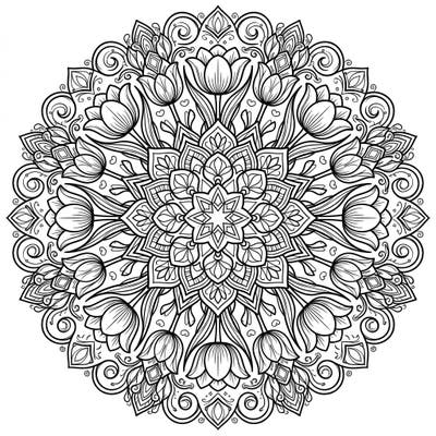 Discover the serene beauty of our Fosteriana Tulip Mandala coloring page, an intricate design celebrating nature's elegance. This symmetrical floral pattern offers a delightful and relaxing creative escape.