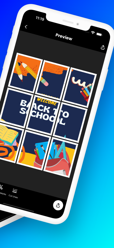 Docuslice - Poster Printing - Docuslice app preview of a large back to school poster divided into multiple printable pages