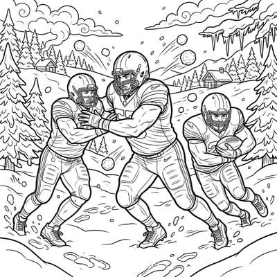Experience the thrill of winter football with this dynamic coloring page featuring powerful defensive linemen in action. Grab your colors and bring to life the intense energy of the snowy gridiron!