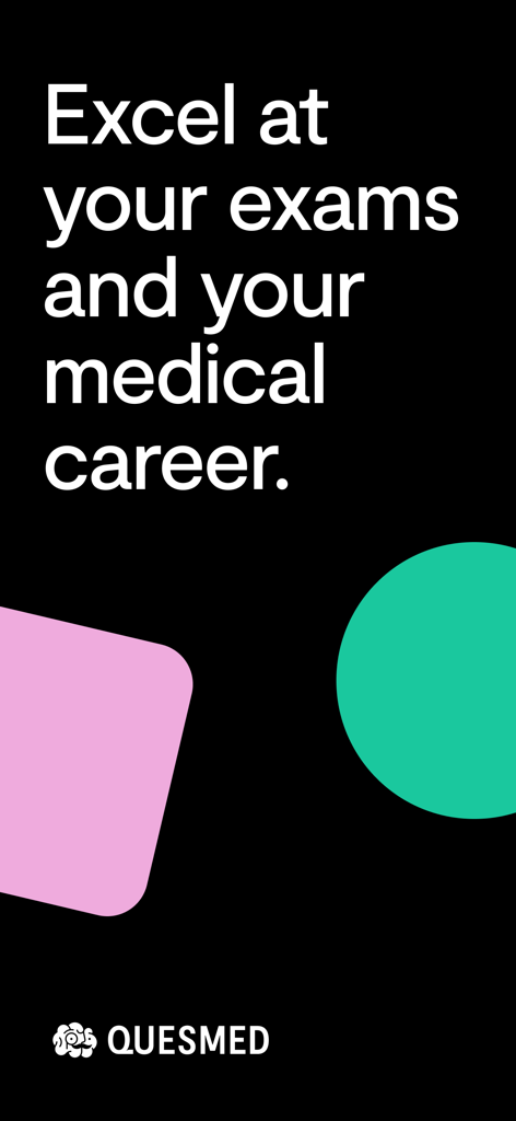 Quesmed - Quesmed app promotional screen with the text Excel at your exams and your medical career