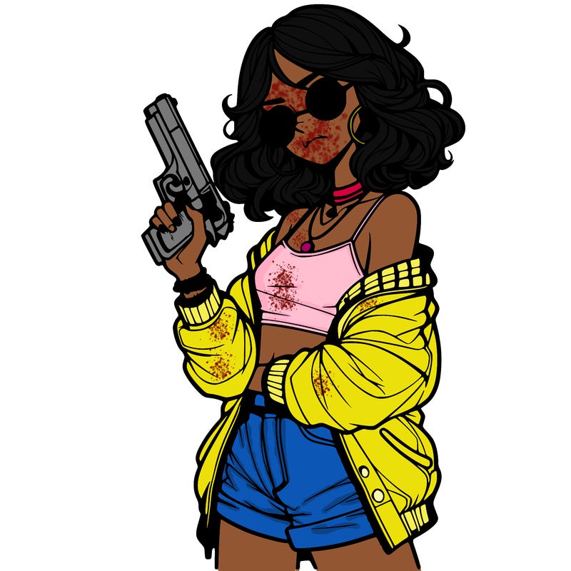 stylish teenage girl with gun