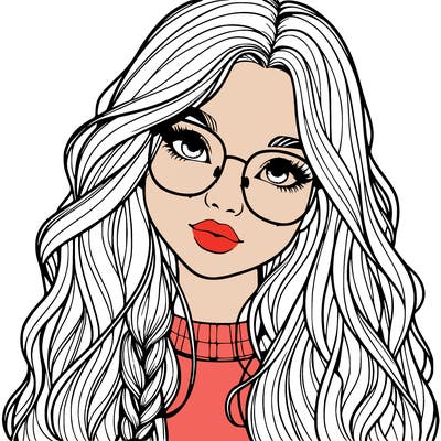 girl with long hair and freckles and glasses realistic