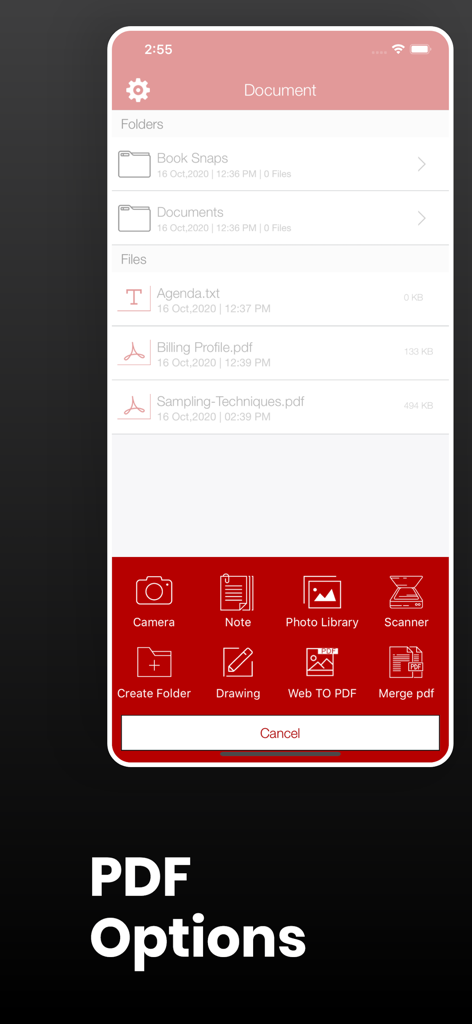 PDF Maker Pro:Splitter,Merger - PDF Maker Pro mobile interface displaying file management and PDF creation tools