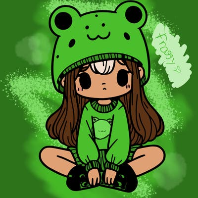 a girl wearing a frog hat and some frog socks