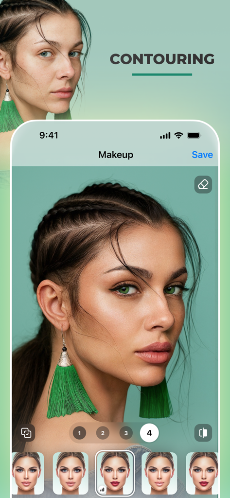 A woman's portrait before and after applying the FaceApp contouring makeup filter.