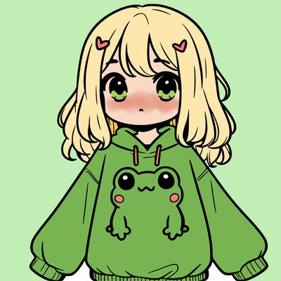 girl wearing frogging sweatshirt