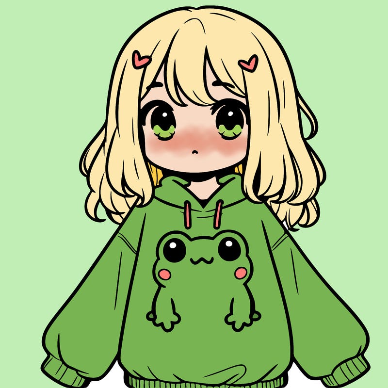 girl wearing frogging sweatshirt