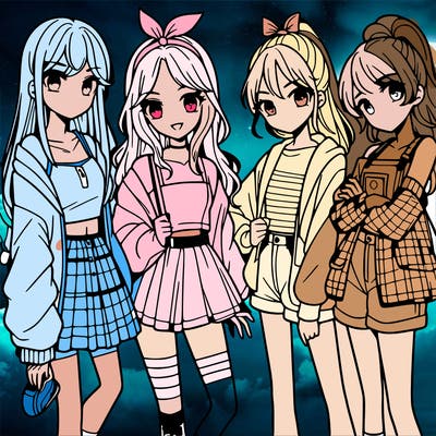 teen manga girls group of 4