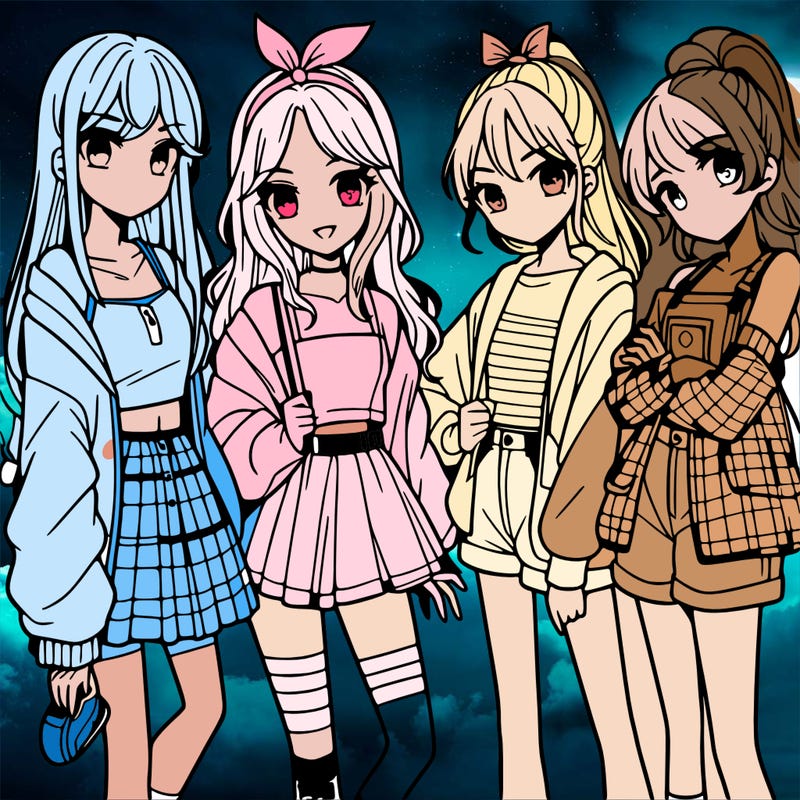 teen manga girls group of 4
