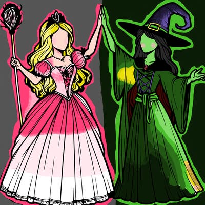 detailed realistic split of a princess and a witch