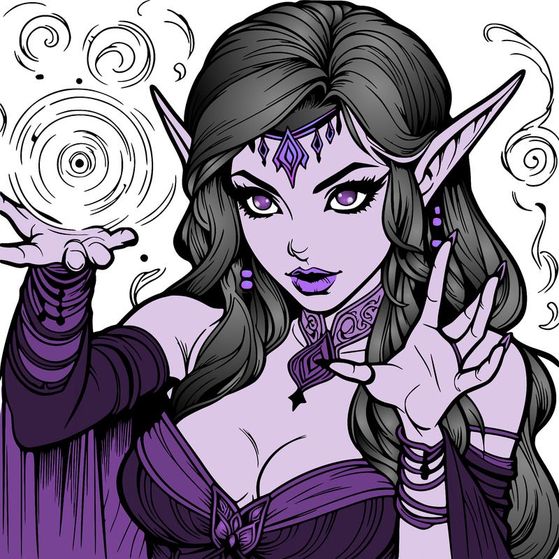 realistic scary beautiful elf sorceress casting spell