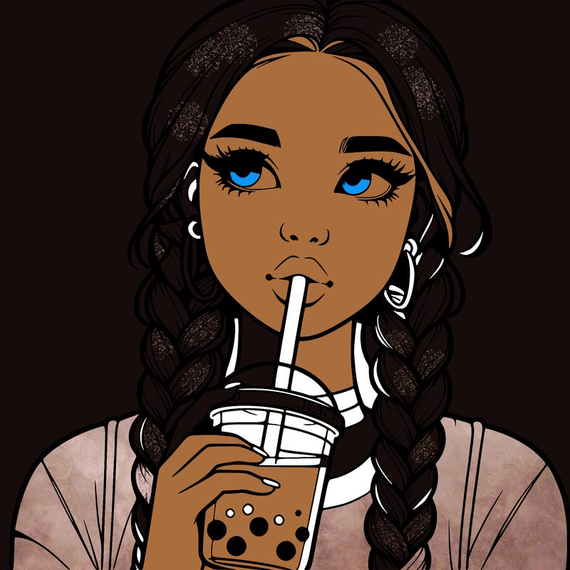 realistic girl with braided hair drinking boba