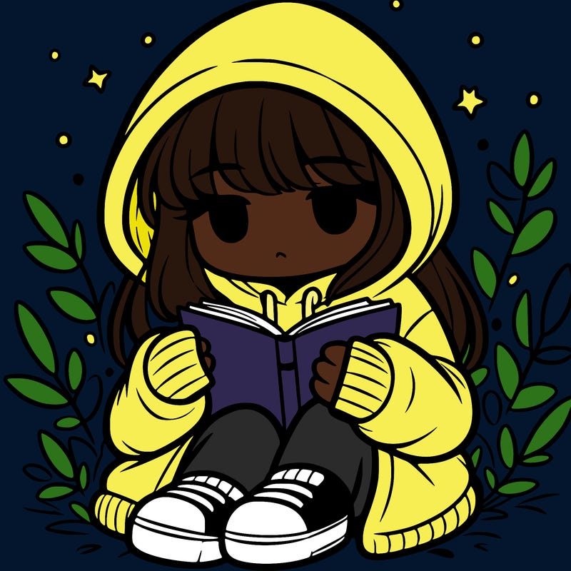 girl in oversized hoodie reading a book