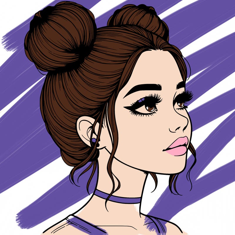 realistic girl with buns on the top of her head