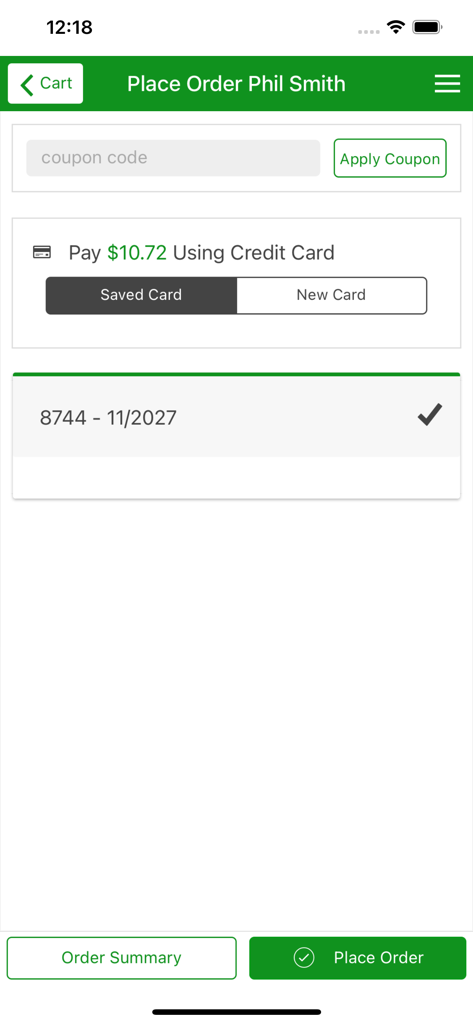 SchoolBitez - SchoolBitez mobile app checkout screen with payment details and order confirmation button