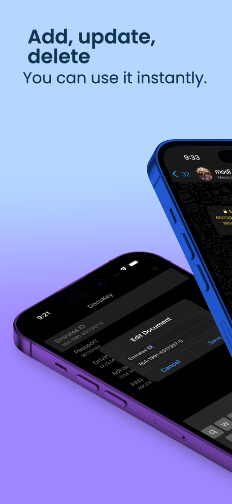 Paste : Copy keyboard - iPhone screen showing an edit document popup for Emirates ID in the Paste Copy keyboard app
