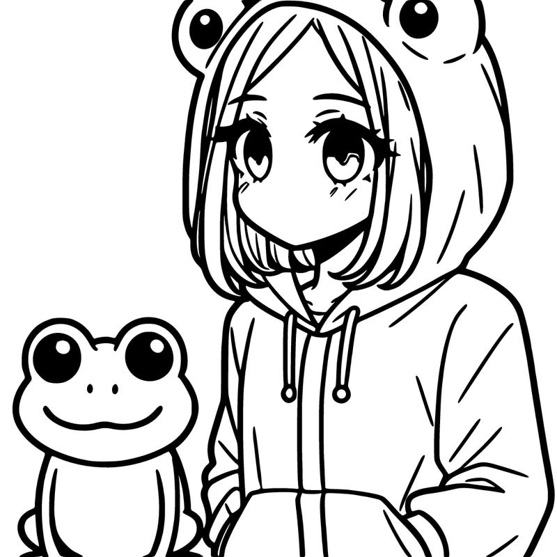 girl with a frog hoodie