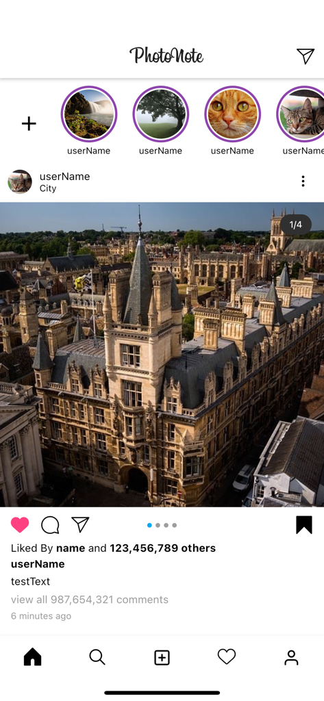 Private notepad app interface designed to look like a social media feed with photo posts and user avatars.
